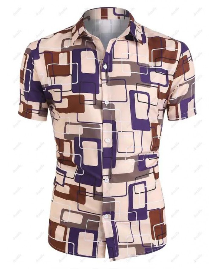 Short Sleeve Geometric Print Vacation Shirt