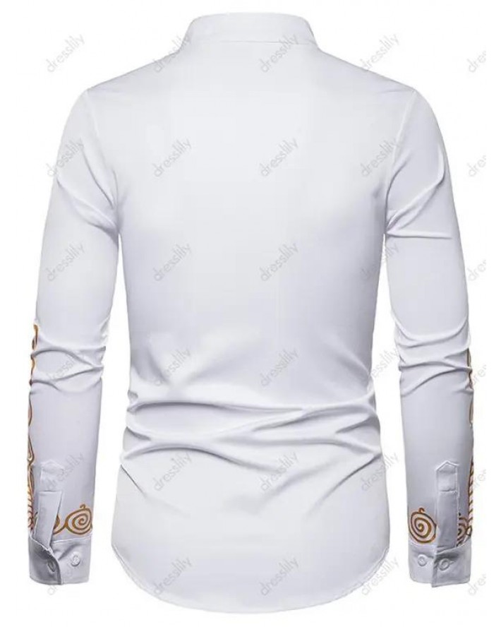 Casual Shirt Contrast Bronzing Shirt Stand Collar Long Sleeve Vintage Button-up Shirt