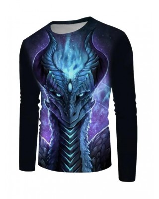 Beast Totem Galaxy Print T-shirt Round Neck Casual Long Sleeve Tee