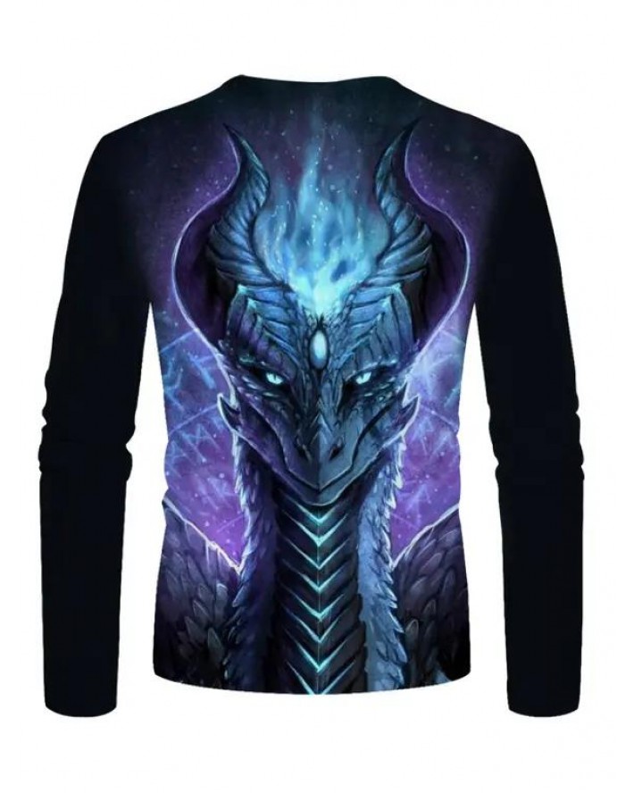 Beast Totem Galaxy Print T-shirt Round Neck Casual Long Sleeve Tee