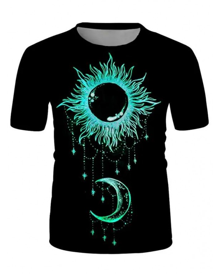 Moon and Sun Printed Short Sleeve T-shirt