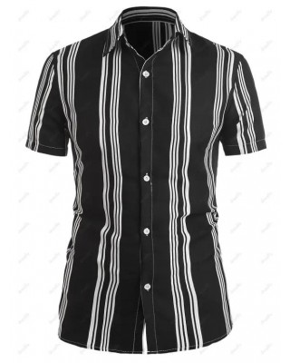Short Sleeve Balanced Vertical Stripe Shirt