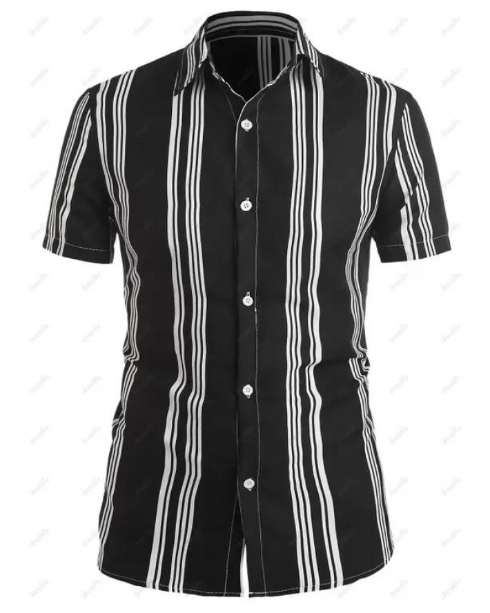 Short Sleeve Balanced Vertical Stripe Shirt