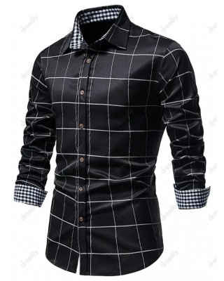 Casual Plaid Print Shirt Turn Down Collar Long Sleeve Button-up Shirt