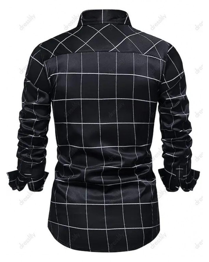 Casual Plaid Print Shirt Turn Down Collar Long Sleeve Button-up Shirt