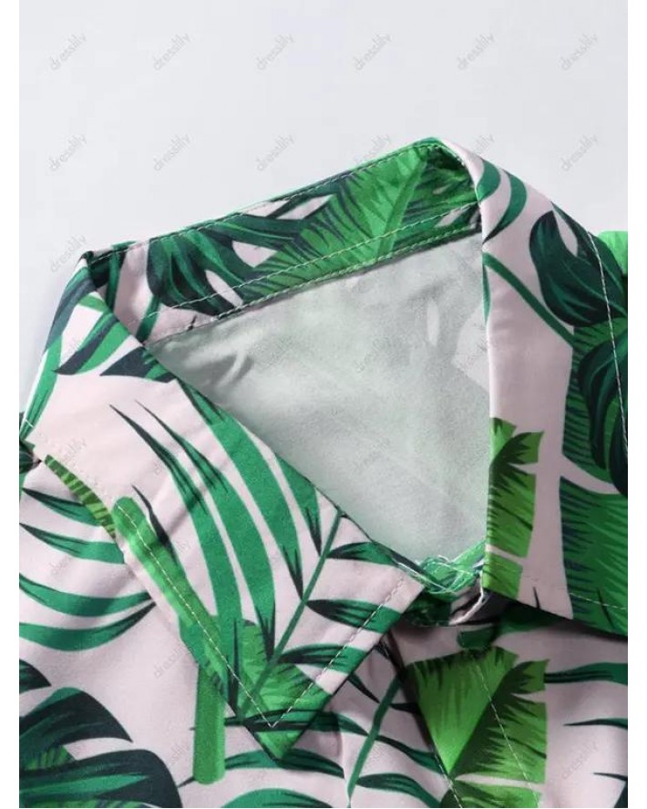 Tropical Palm Leaves Button Up Shirt