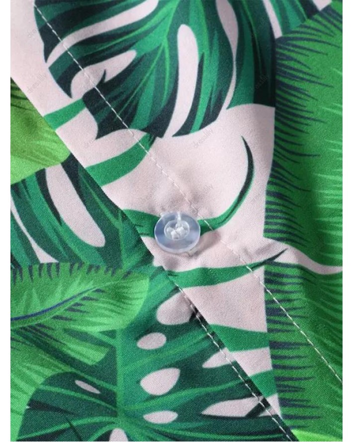 Tropical Palm Leaves Button Up Shirt