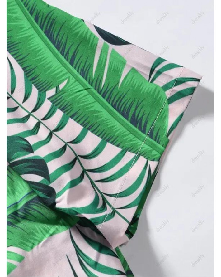 Tropical Palm Leaves Button Up Shirt