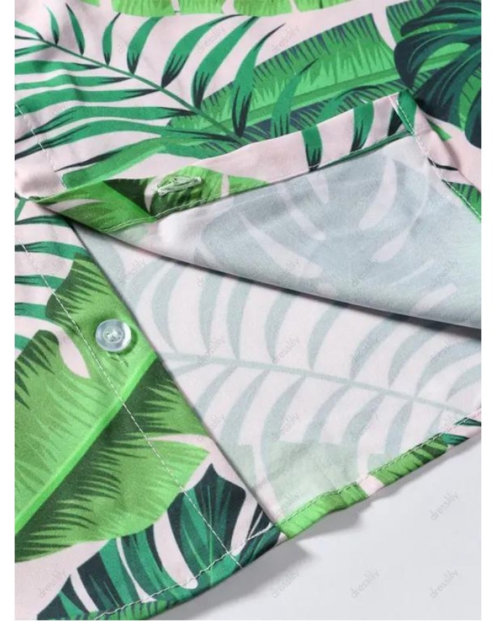 Tropical Palm Leaves Button Up Shirt