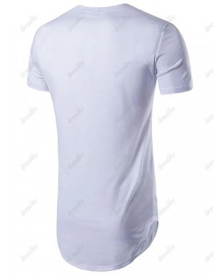 Solid Slit Zipper Curved Hem T Shirt