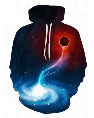 Galaxy Black Hole Print Hoodie Kangaroo Pocket Drawstring Casual Hoodie