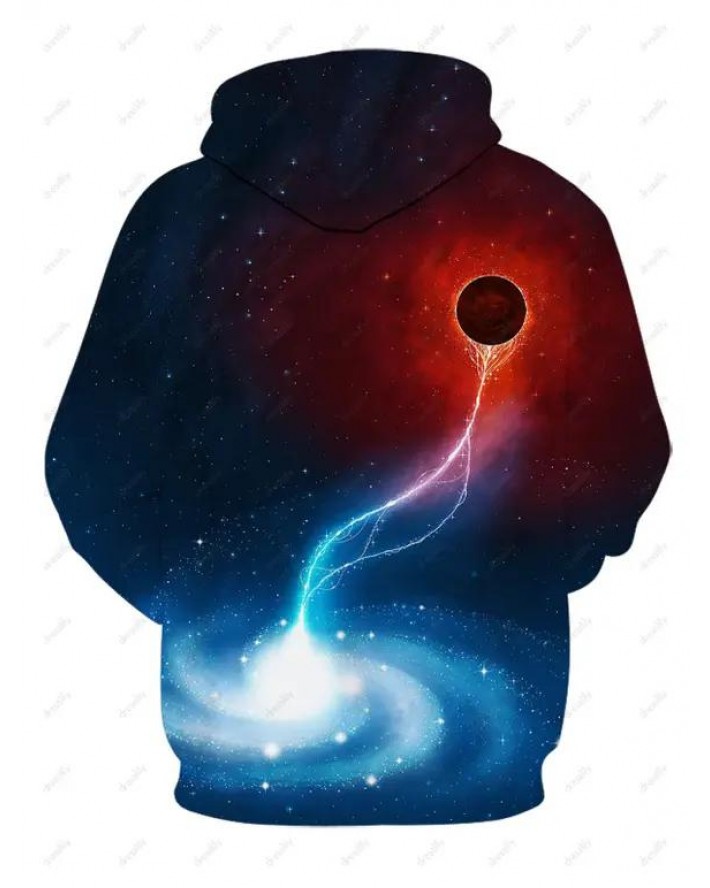 Galaxy Black Hole Print Hoodie Kangaroo Pocket Drawstring Casual Hoodie