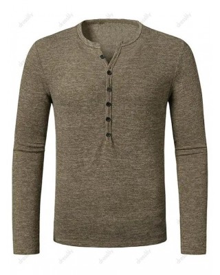 Button Close-fitting Base Round Collar T-shirt