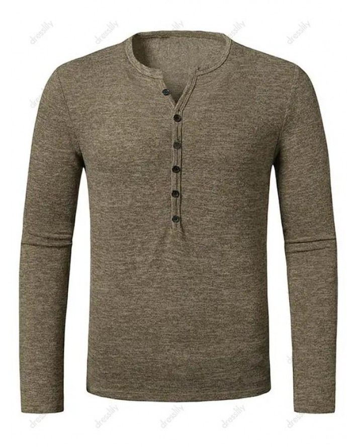 Button Close-fitting Base Round Collar T-shirt