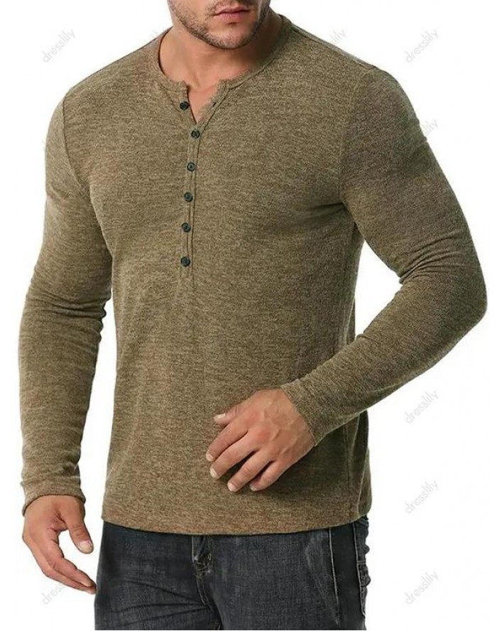 Button Close-fitting Base Round Collar T-shirt