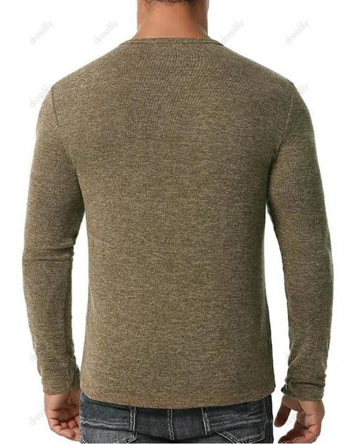 Button Close-fitting Base Round Collar T-shirt