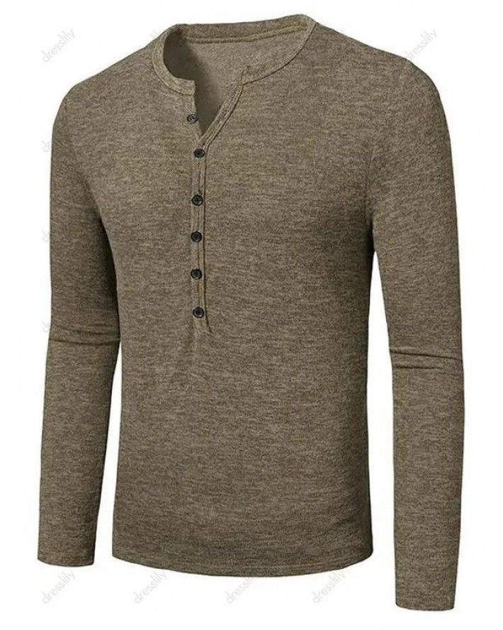 Button Close-fitting Base Round Collar T-shirt