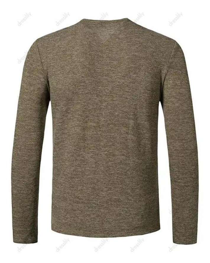 Button Close-fitting Base Round Collar T-shirt
