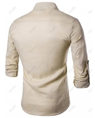 Half Button Placket Roll Up Sleeve Shirt