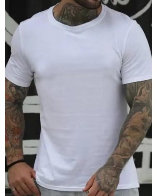 Guitar and Slogan Print T Shirt Cotton Round Neck Short Sleeve Casual Tee