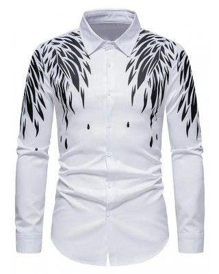 Contrasting Wing Print Shirt Turndown Collar Button Up Long Sleeve Casual Shirt