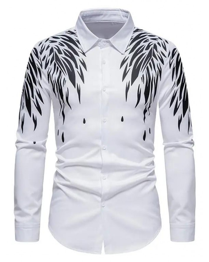 Contrasting Wing Print Shirt Turndown Collar Button Up Long Sleeve Casual Shirt