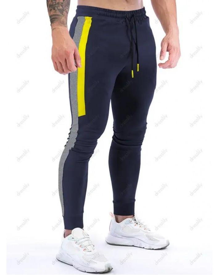 Colorblock Panel Sweatpants Drawstring Elastic Waist Sport Casual Jogger Pants