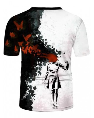 Short Sleeve Butterfly Devil Painting Print T-shirt