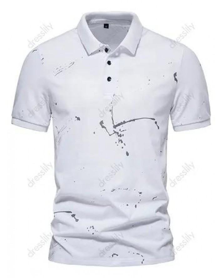 Summer Casual T Shirt Printed Half Button Turn Down Collar Short Sleeve Tee