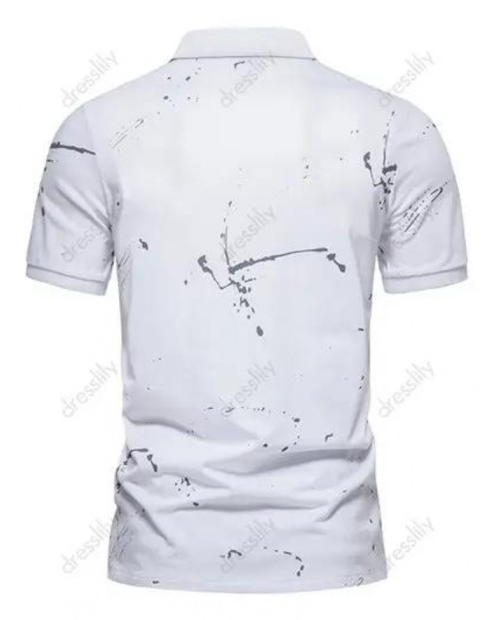Summer Casual T Shirt Printed Half Button Turn Down Collar Short Sleeve Tee