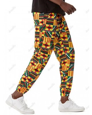 African Pattern Bohemian Pants Allover Print Drawstring Ethnic Style Pants