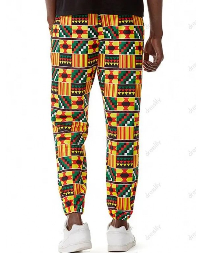 African Pattern Bohemian Pants Allover Print Drawstring Ethnic Style Pants