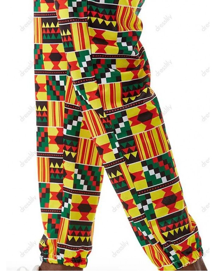 African Pattern Bohemian Pants Allover Print Drawstring Ethnic Style Pants