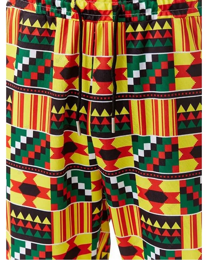 African Pattern Bohemian Pants Allover Print Drawstring Ethnic Style Pants