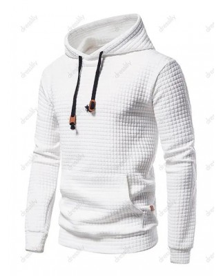 Textured Hoodie Plain Color Drawstring Long Sleeve Kangaroo Pocket Sweatshirt With Hood