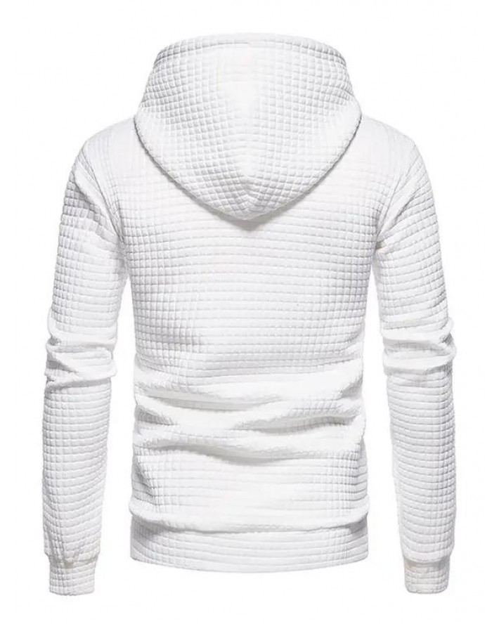 Textured Hoodie Plain Color Drawstring Long Sleeve Kangaroo Pocket Sweatshirt With Hood