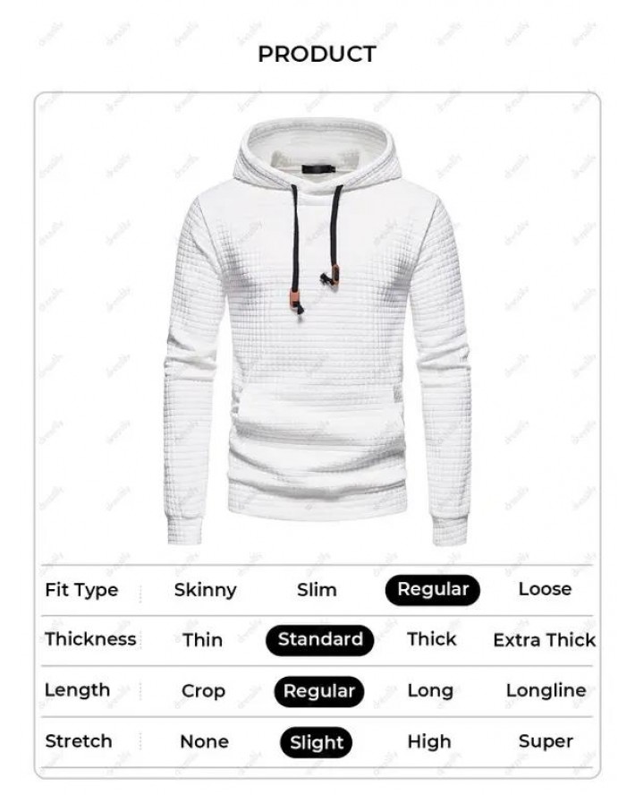Textured Hoodie Plain Color Drawstring Long Sleeve Kangaroo Pocket Sweatshirt With Hood