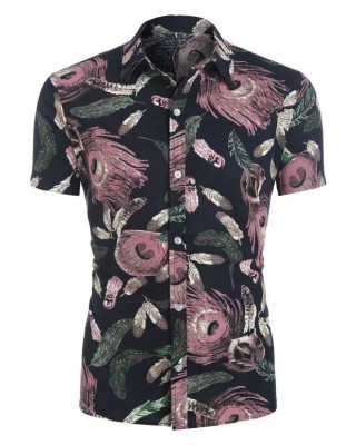 Allover Feather Print Button Up Shirt
