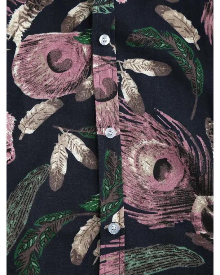 Allover Feather Print Button Up Shirt