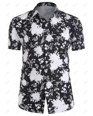 Short Sleeve Leaves Print Vacation Shirt