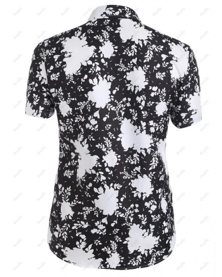 Short Sleeve Leaves Print Vacation Shirt