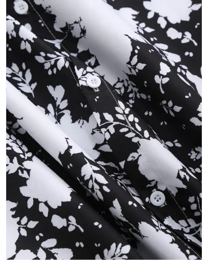Short Sleeve Leaves Print Vacation Shirt