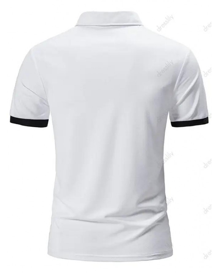 Summer Casual T Shirt Coconut Tree Embroidered Print Half Button Colorblock Turn Down Collar Short Sleeve Tee