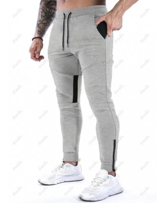 Jogger Pants Patchwork Beam Feet Drawstring Pockets Side Zipper Casual Pants