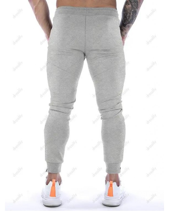 Jogger Pants Patchwork Beam Feet Drawstring Pockets Side Zipper Casual Pants