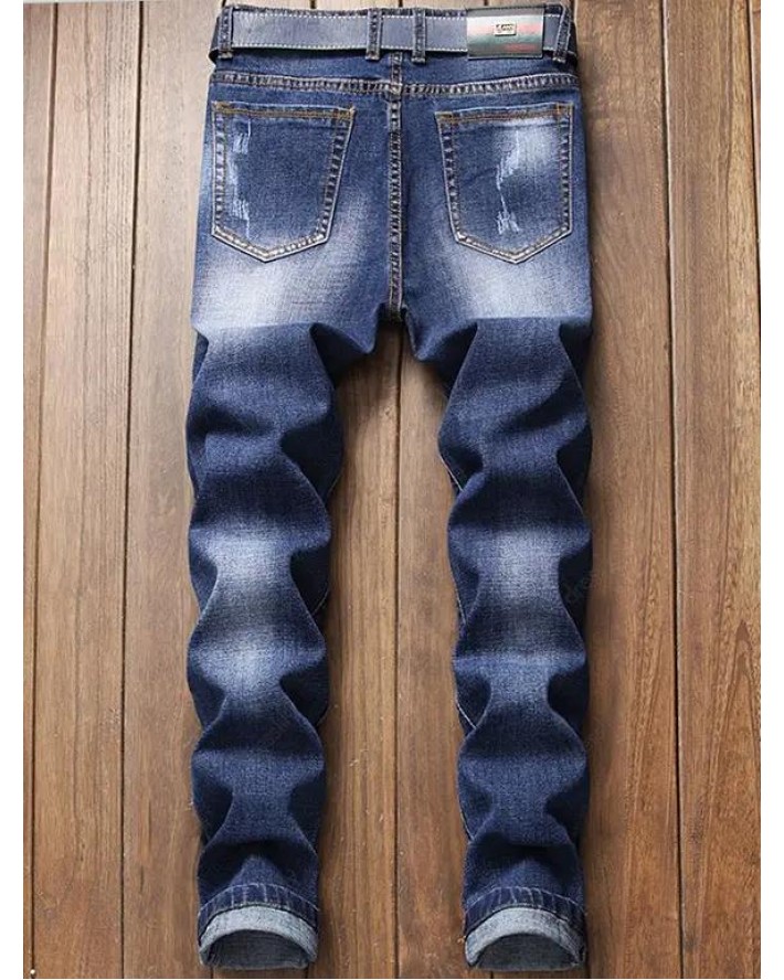 Flower Letter Embroidery Scratches Denim Pants