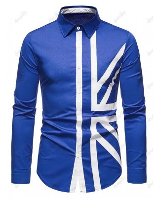 Contrast UK Flag Print Button Up Shirt