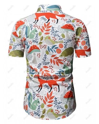 Animal Plant Allover Print Short Sleeve Shirt