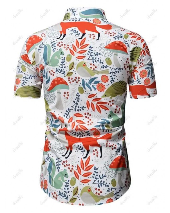 Animal Plant Allover Print Short Sleeve Shirt