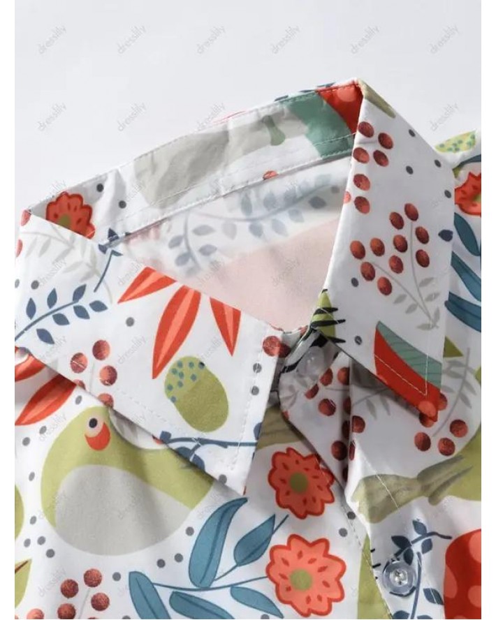 Animal Plant Allover Print Short Sleeve Shirt